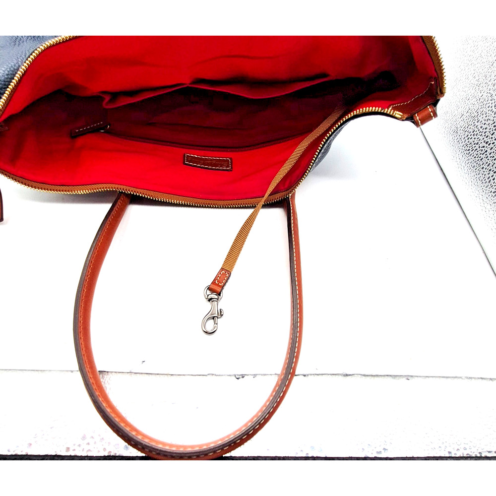Dooney & Bourke Tote Bag Pebble Grain Leather Navy /Brown Red Lining #J12252621 - Picture 14 of 16